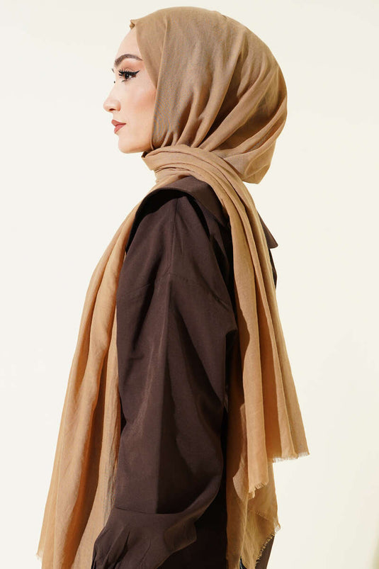 Aya Serisi İnce Pamuk Şal Camel -28