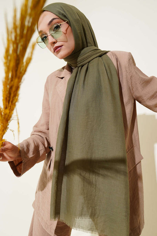 Aya Serie Dünnes Baumwollschal Khaki -80