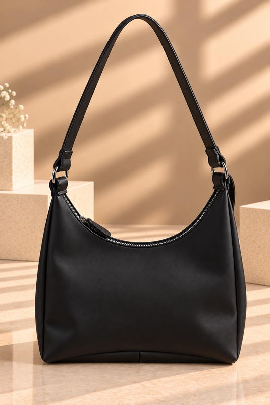 Adjustable Belt Strapped Zipper Bag Black