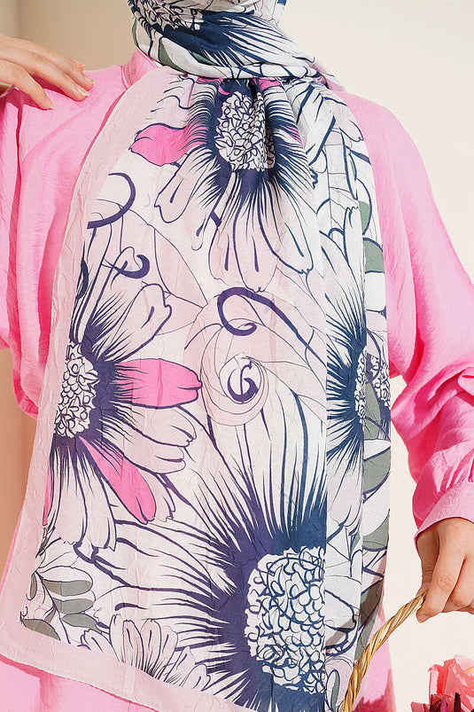Ayçiçeği Desen Bambu Kraş Şal Pembe