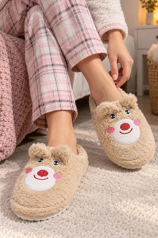 Ciabatte Da Interno Con Motivo Orso Beige