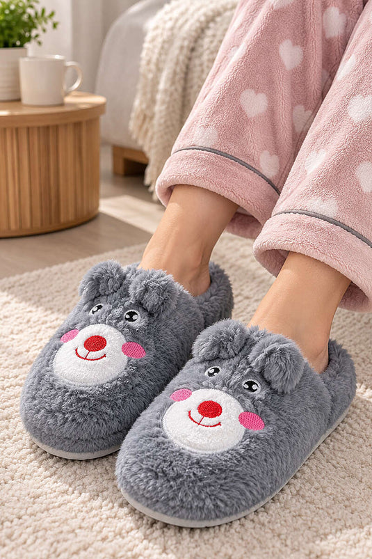 Gray Bear Pattern Indoor Slippers