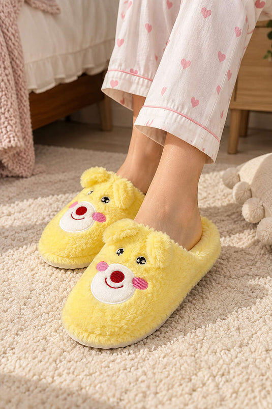 Yellow Bear Pattern Indoor Slippers