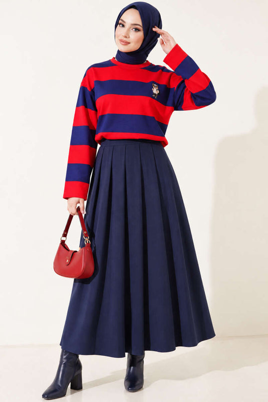 Red Bear Print Striped Tunic