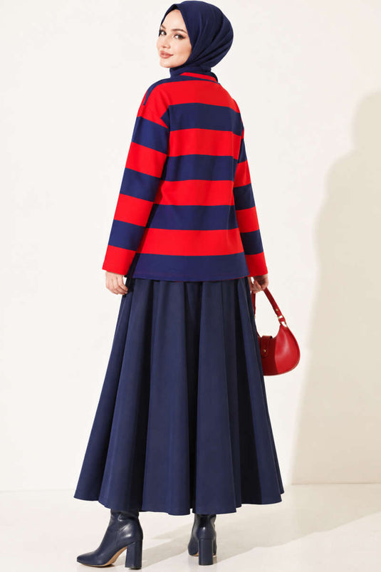 Red Bear Print Striped Tunic