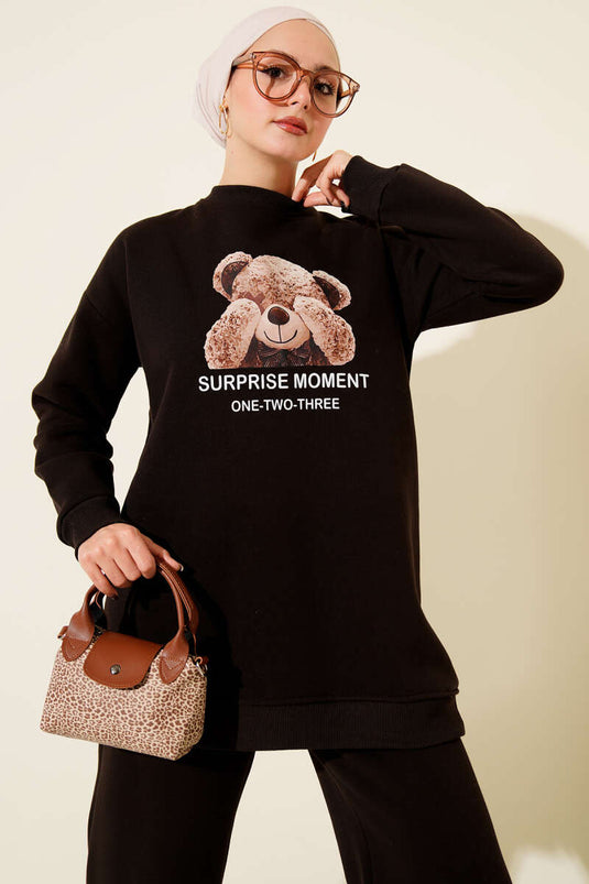 طقم من قطعتين بنقشة دببة تيدي، بثلاثة خيوط، لون بني داكن