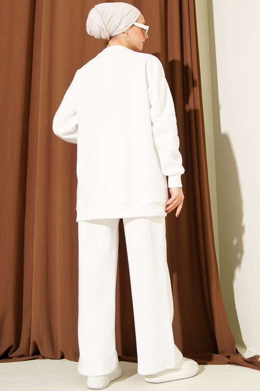 طقم من قطعتين بنقشة دببة تيدي، مصنوع من ثلاثة خيوط، لون بيج فاتح