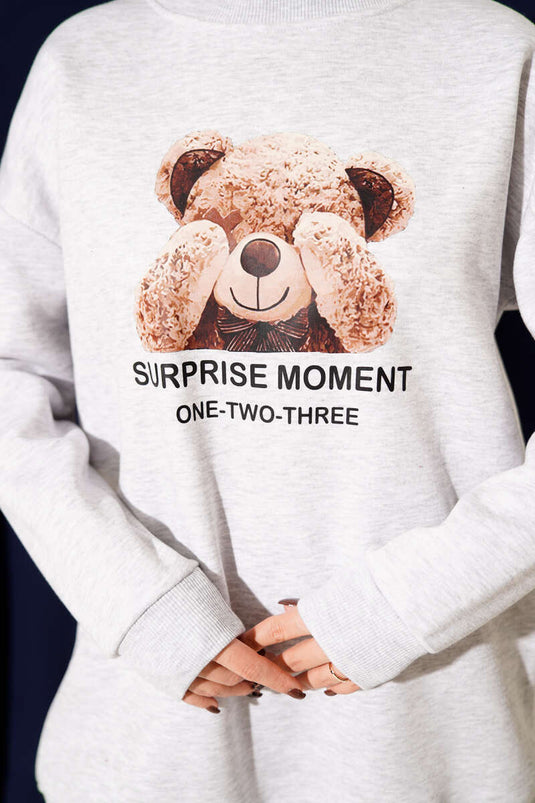 Ensemble deux pièces gris à motif ours en peluche, trois fils