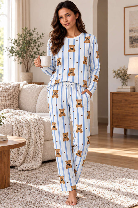 Ayıcık Desenli Bağcıklı Kadın Pijama Takımı Asorti 4