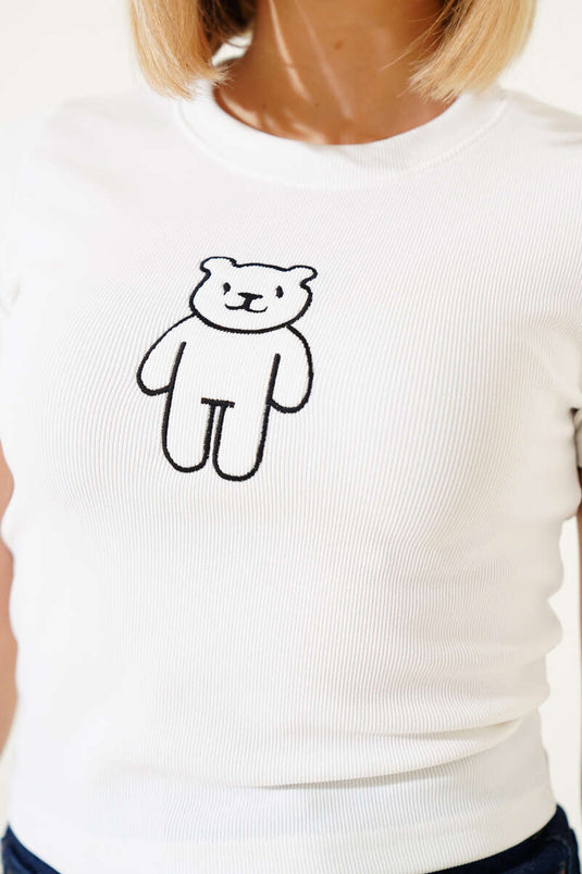 Débardeur brodé à motif ours en peluche écru