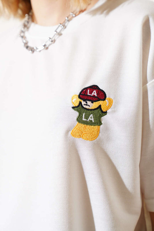 Ayıcık Nakışlı Basic T-shirt Ekru