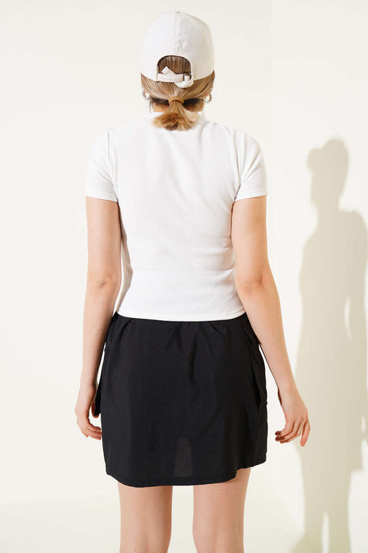 Ayıcık Nakışlı Kısa Kol Crop Beyaz