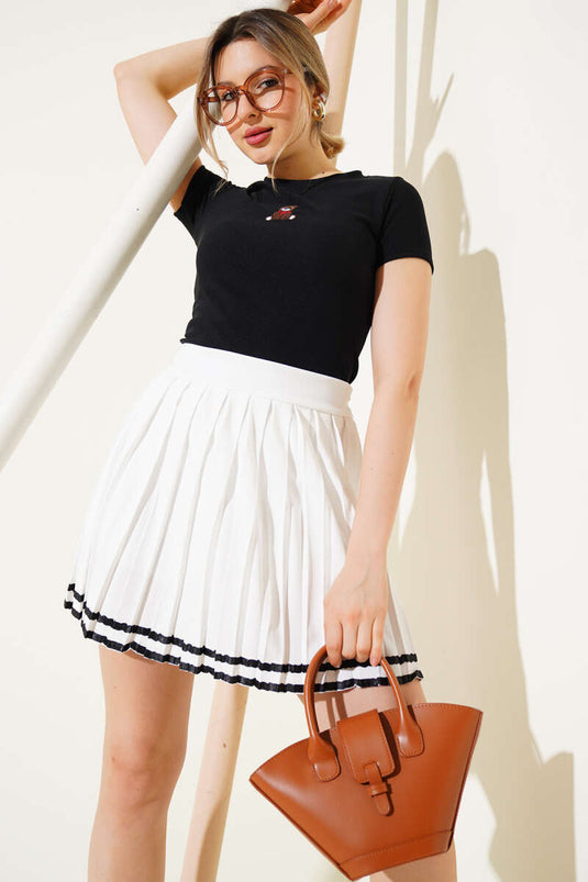 Ayıcık Nakışlı Kısa Kol Crop Siyah