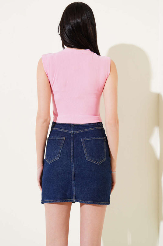 Teddy Bear Embroidered Sleeveless Crop Pink