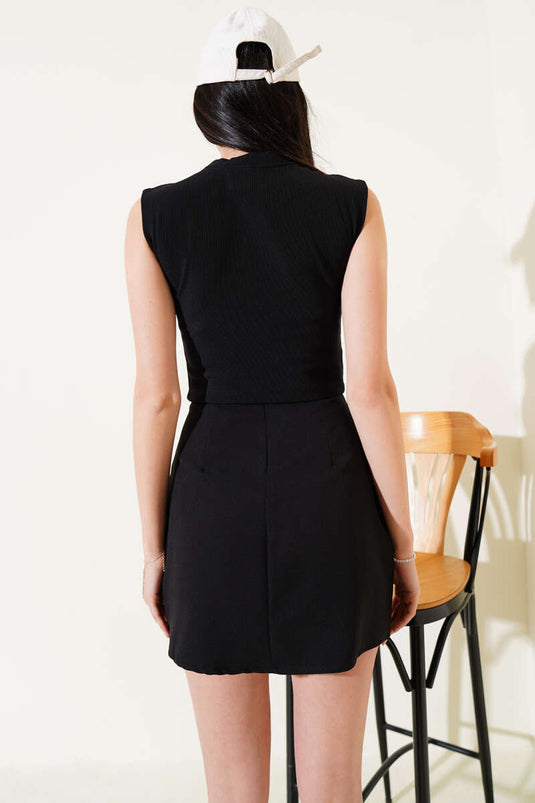 Teddy Bear Embroidered Sleeveless Crop Black