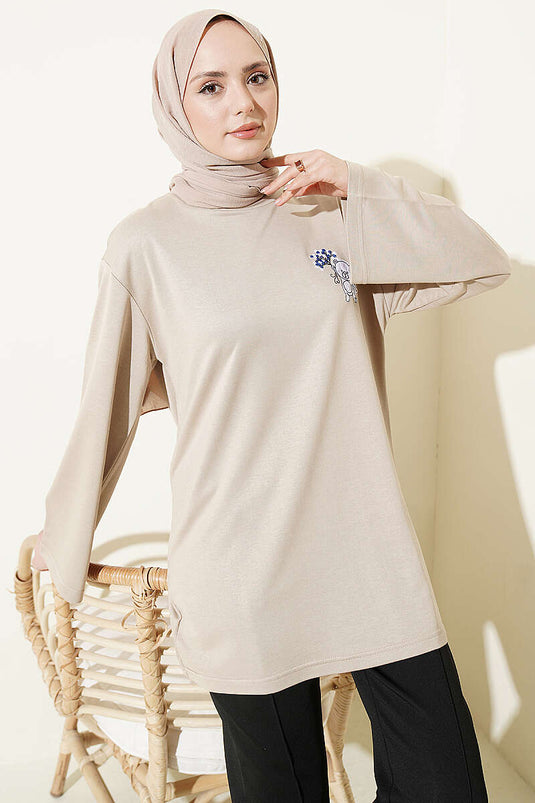 Tunica Loyşa con Ricamo Orsetto Beige