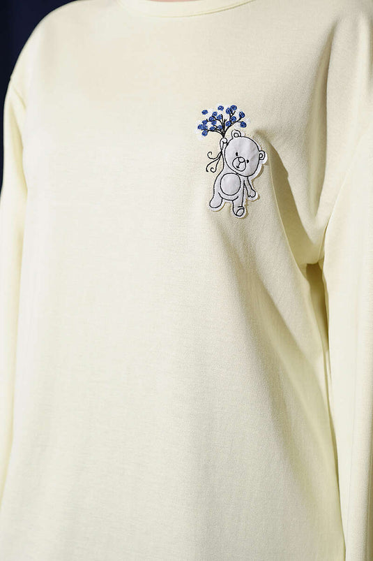 Tunic with Teddy Bear Embroidery Loyşa Yellow