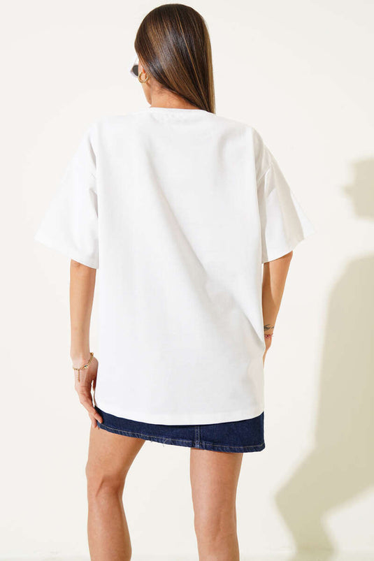 Ayıcıklı Basket Top Baskılı T-shirt Beyaz