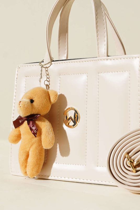 Teddy Bear Stitched Square Bag, Cream