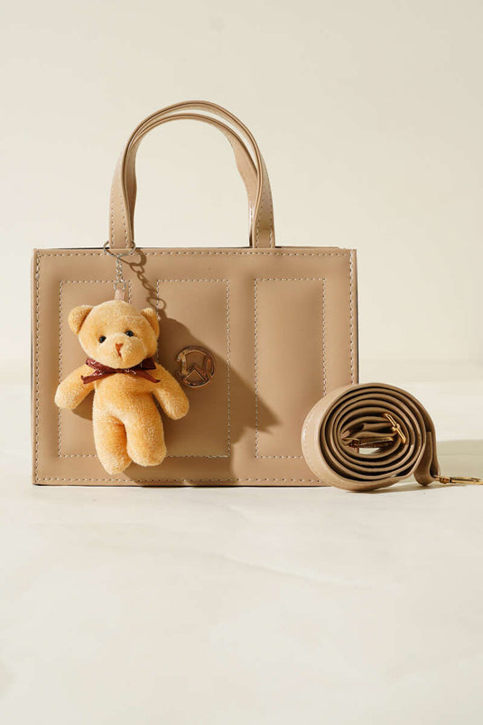 Teddy Bear Stitched Square Bag Latte