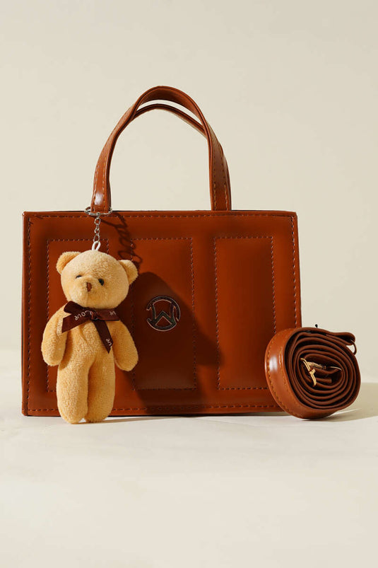 Teddy Bear Stitched Square Bag, Tan