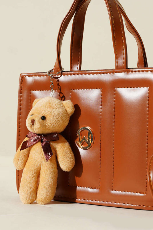 Teddy Bear Stitched Square Bag, Tan