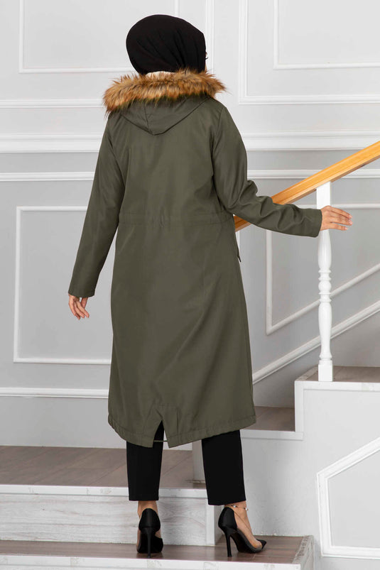 Manteau Hijab Ceinturé Ayla Tunnel Kaki