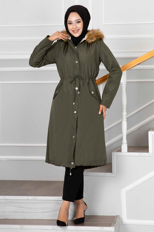 Manteau Hijab Ceinturé Ayla Tunnel Kaki