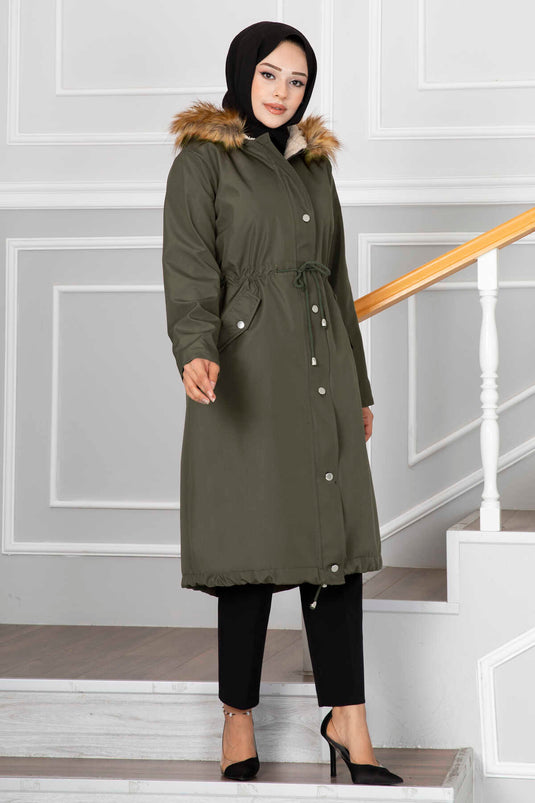 Manteau Hijab Ceinturé Ayla Tunnel Kaki