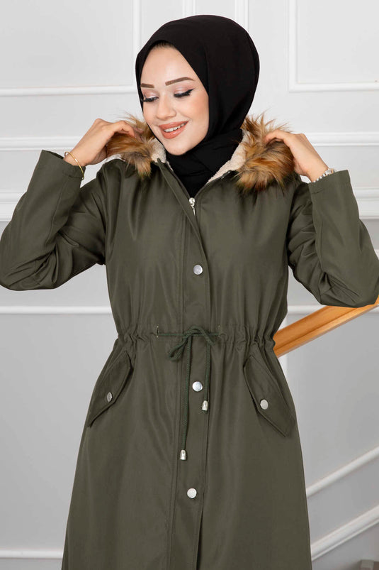 Manteau Hijab Ceinturé Ayla Tunnel Kaki