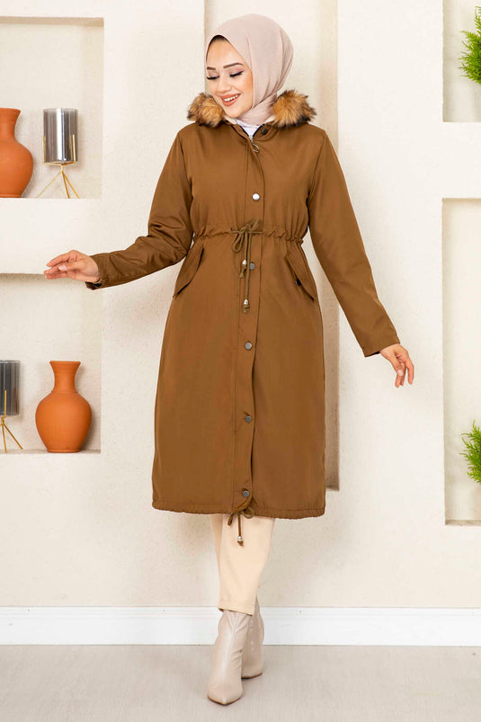 Ayla Tunnel Belted Modest Coat Brown