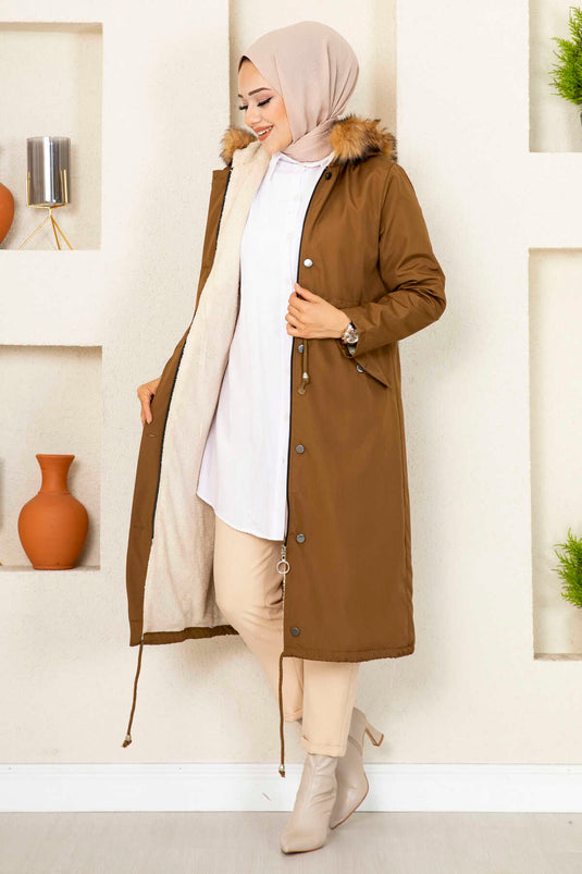 Ayla Tunnel Belted Modest Coat Brown