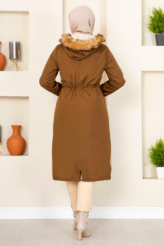 Ayla Tunnel Belted Modest Coat Brown