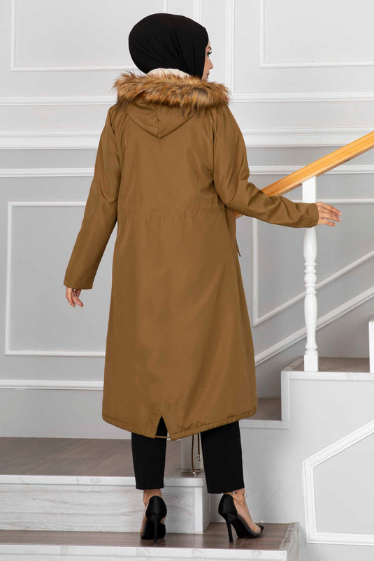 Ayla Tunnel Ceinturé Hijab Manteau Tan