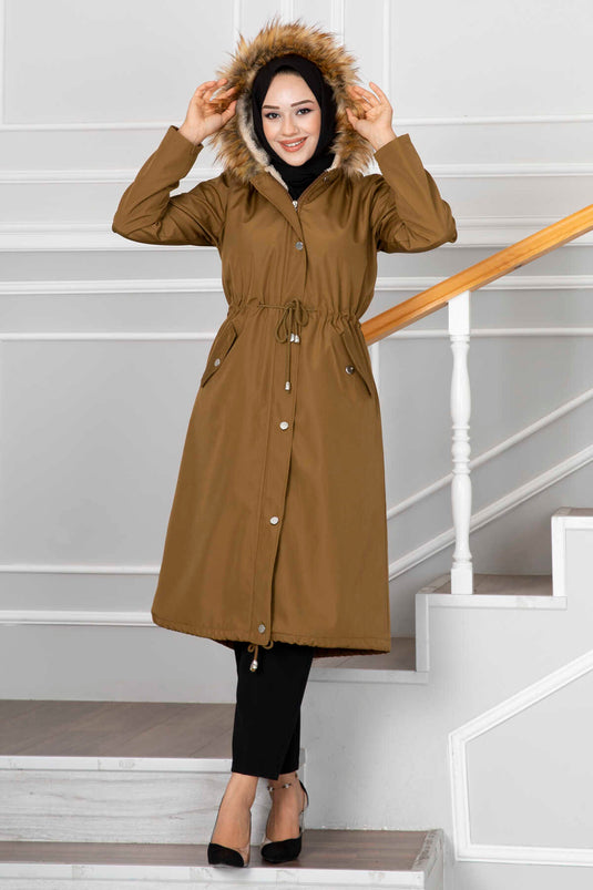 Ayla Tunnel Ceinturé Hijab Manteau Tan