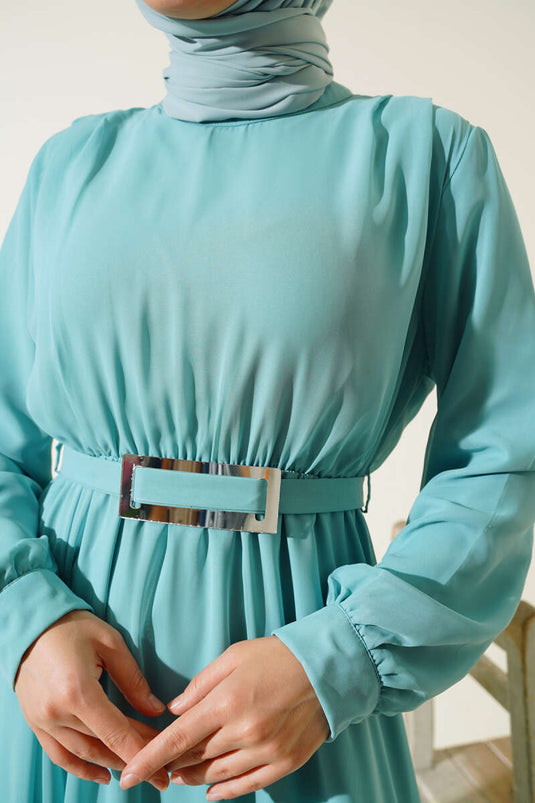 Ayna Kleid mit Gürtel aus Chiffon in Türkis