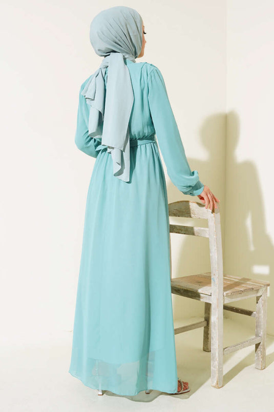 Ayna Jurk met Ceintuur van Chiffon Turkoois