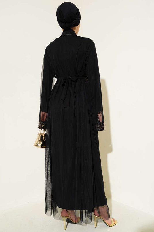 Ayna Taşlı Abaya Siyah
