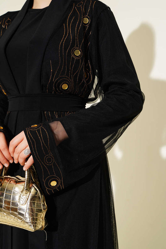 Ayna Taşlı Abaya Siyah