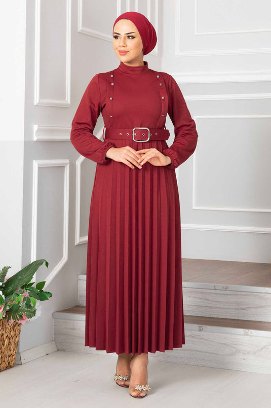 Robe voilée plissée Aynur bordeaux