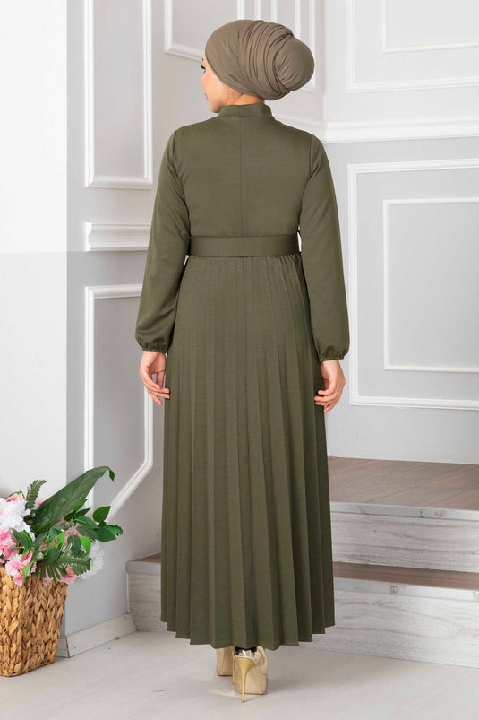 Aynur Piliseli Tesettür Elbise Haki
