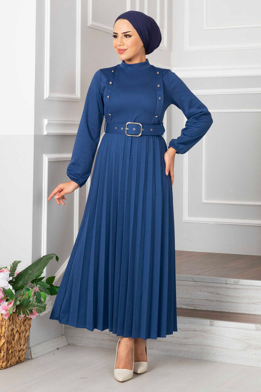 Aynur Pleated Hijab Dress Indigo
