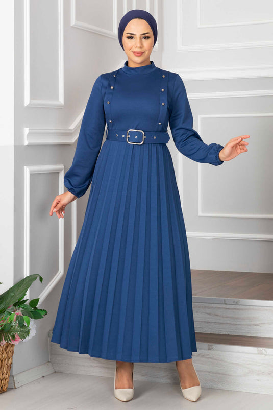 Aynur Pleated Hijab Dress Indigo