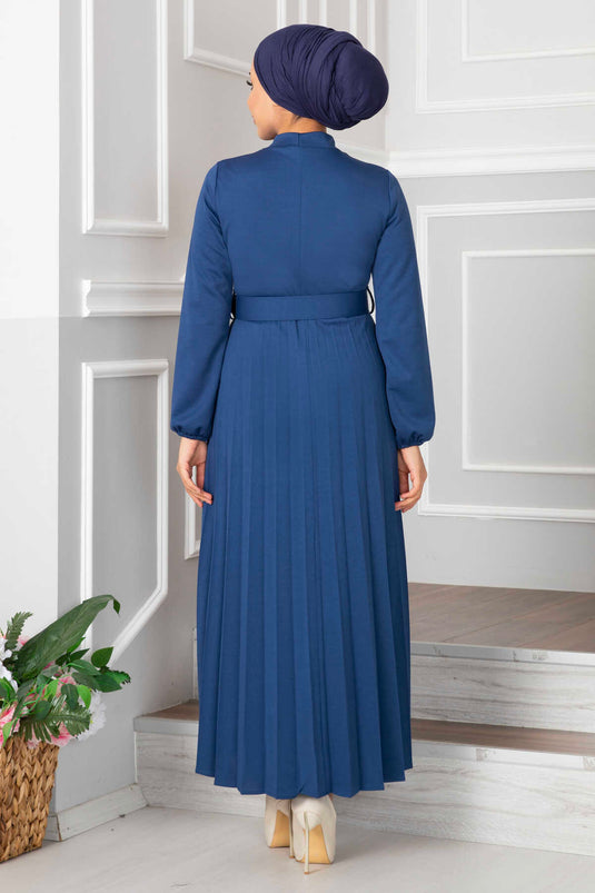 Aynur Pleated Hijab Dress Indigo