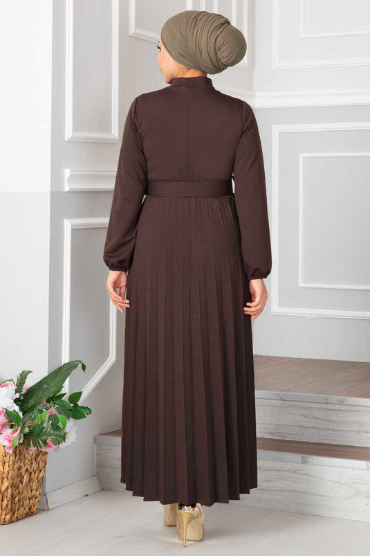 Robe voilée plissée Aynur couleur café