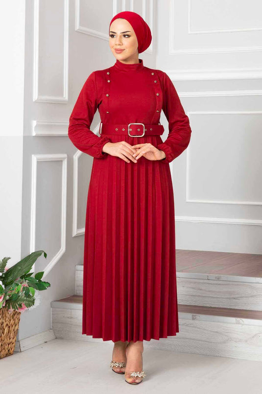 Robe voilée plissée Aynur rouge