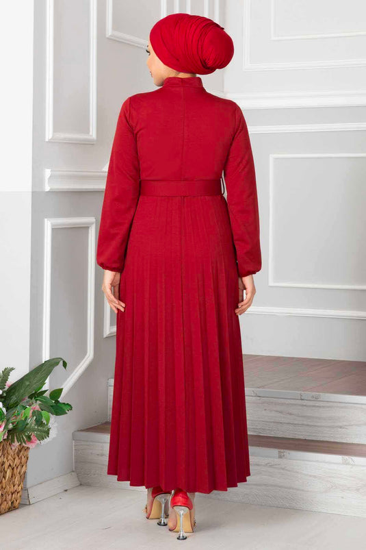 Aynur Pleated Hijab Dress Red