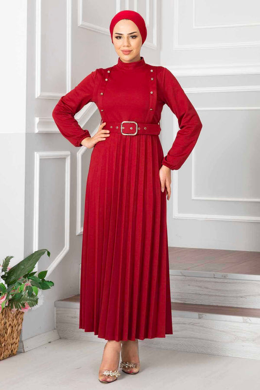 Aynur Pleated Hijab Dress Red