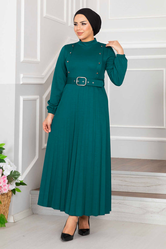 Aynur Pleated Hijab Dress Petrol