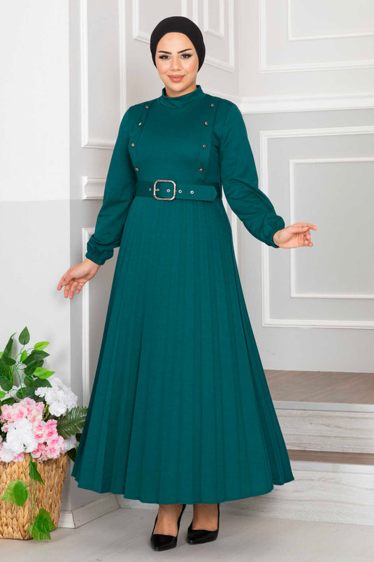 Aynur Pleated Hijab Dress Petrol